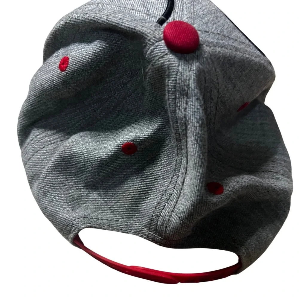 Disney Mickey Mouse Gray Snapback Hat Red Undervisor Button Accents